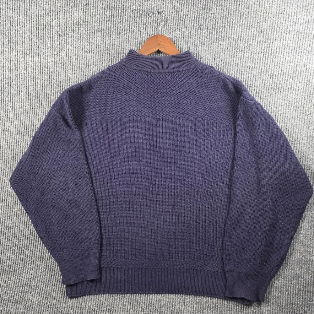Vintage 90s Eddie Bauer Navy Blue Cotton Knit Henley Sweater Mens Large Gorpcore - Picture 3 of 9
